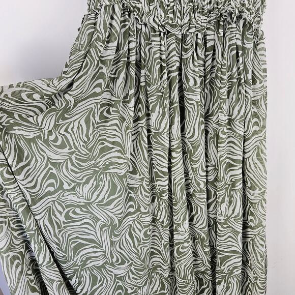 En Saison Sole Abstract Green Smock Midi Dress Size Large Cottage BOHO Milkmaid - Picture 9 of 16